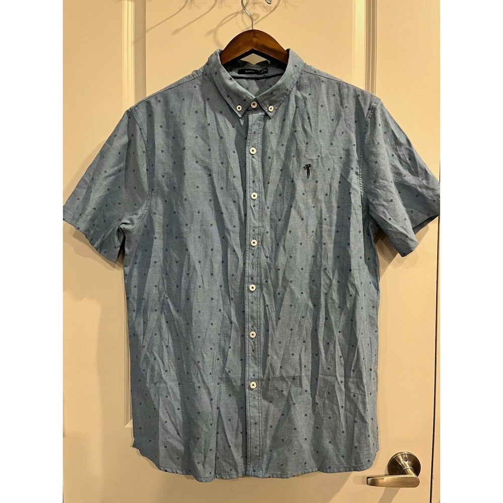 Bossini Men's 2XL Blue Geometric Woven Short Sleeve Button-Down Shirt 0061
